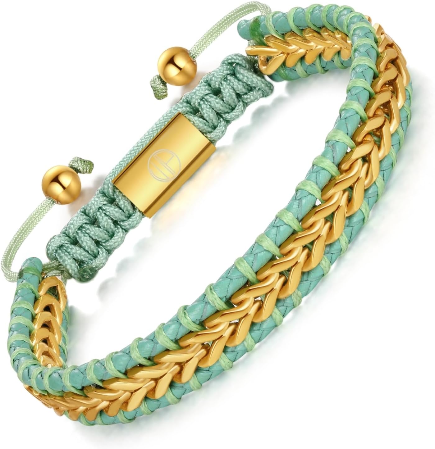 Mens Leather Bracelet 18K Gold Plated Bracelets for Men Adjustable Franco Chain Link Stainless Steel Handmade Braided Men Gold-plated Bracelet Jewelry Gift