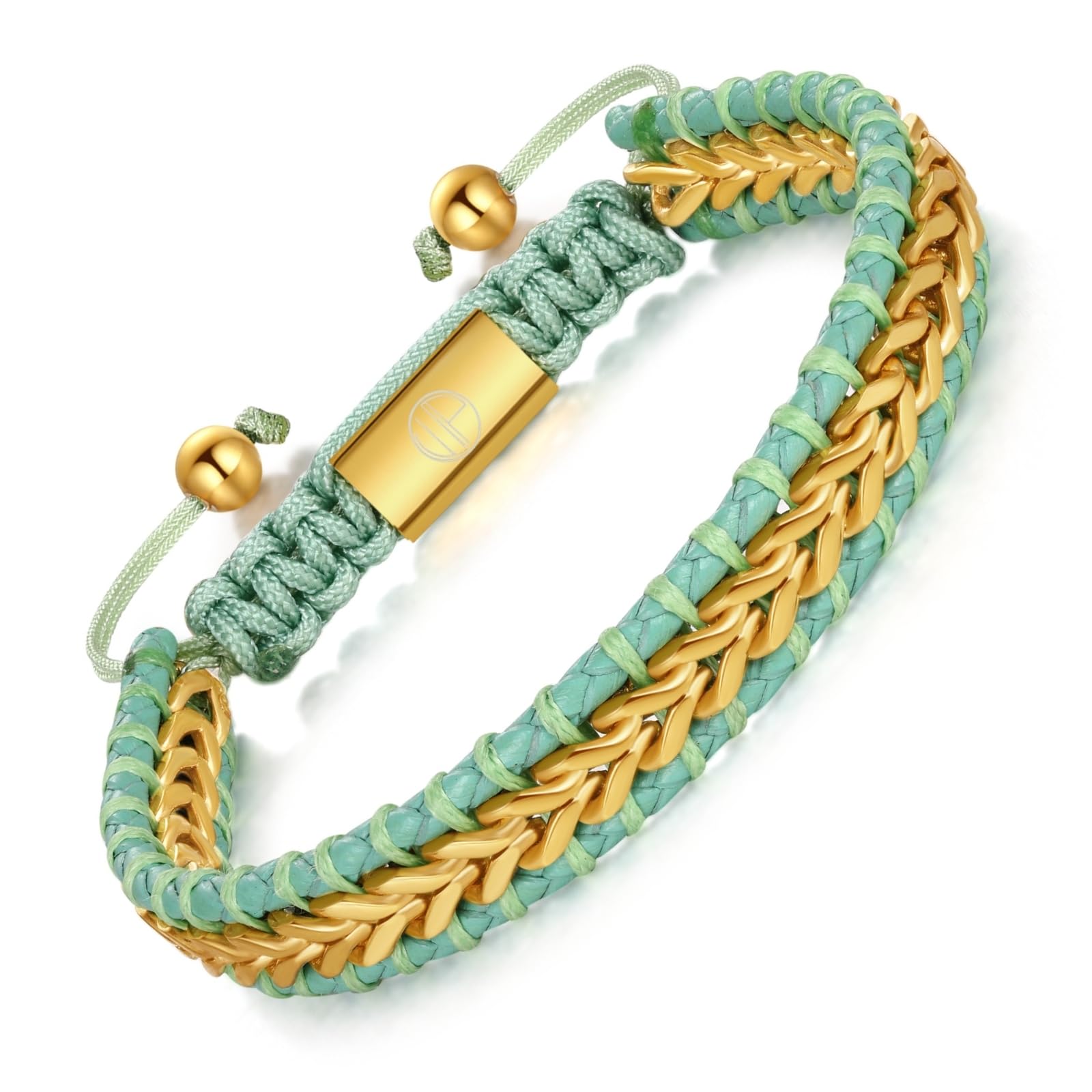 Mens Leather Bracelet 18K Gold Plated Bracelets for Men Adjustable Franco Chain Link Stainless Steel Handmade Braided Men Gold-plated Bracelet Jewelry Gift