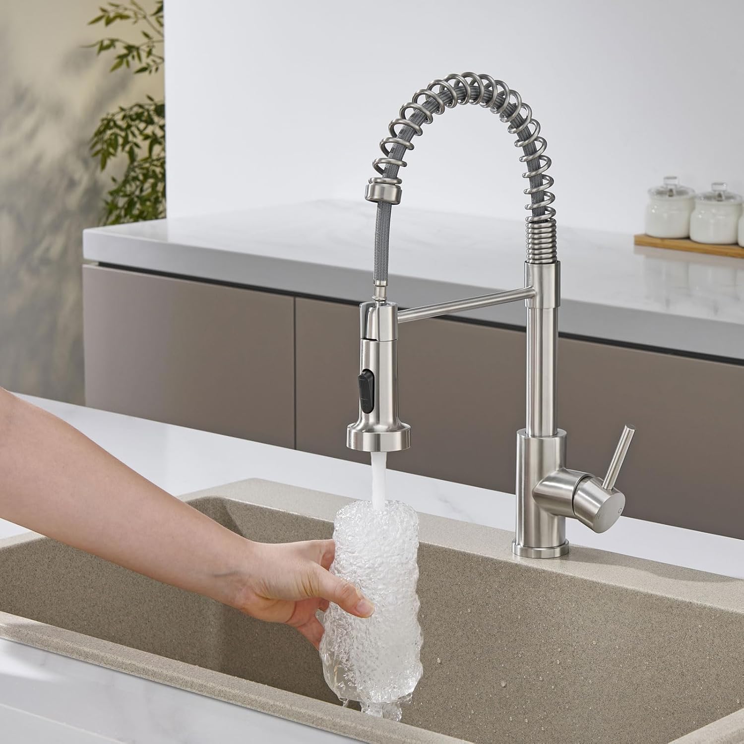 Pull Down kitchen Faucet Head Replacement, Kitchen Faucets 2-Function Spray Nozzle, Kitchen Sink Sprayer Replacement Compatible with Model Number SZ-S-3314-BN-01&SZ-S-3315-BN-01, Brushed Nickel