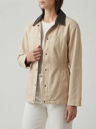 Womens Barn Jacket Contrast Collar Utility Coat
