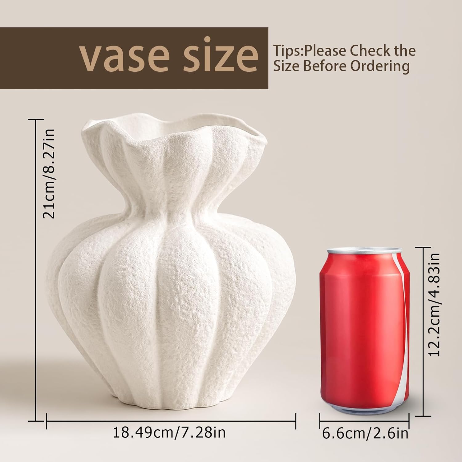 White Ceramic Vase, 8.2 Inch Modern Boho White Flower Vase for Home Decor, Unique Vase for Farmhouse Living Room Cabinet Table Centerpieces Wedding Decorations