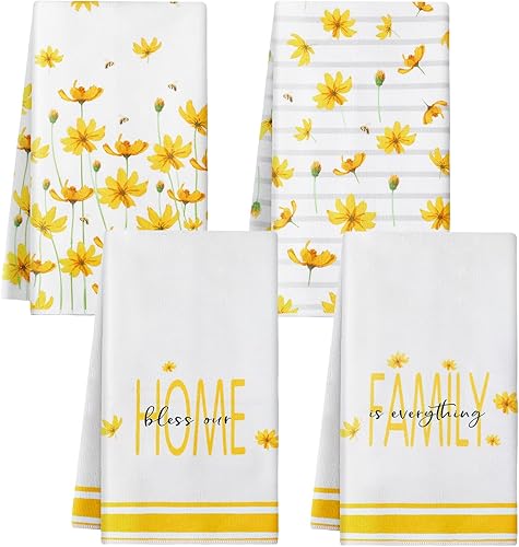 Miniatura 8 de CHENGU 4 toallas de cocina de flores silvestres, paños absorbentes para cocina, reutilizables, toallas de mano, toalla de cocina, toalla de cocina,