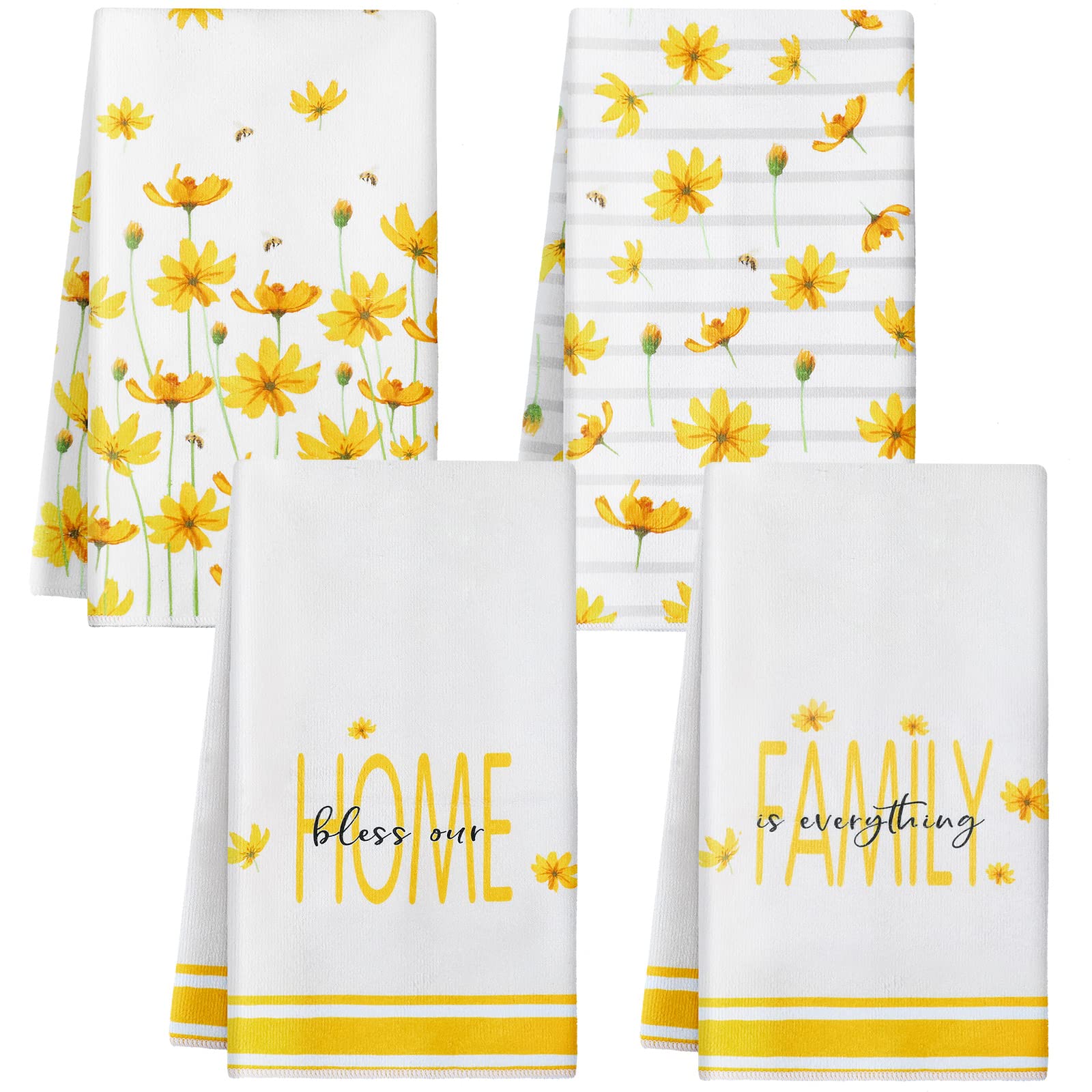 Torchons de cuisine fleurs jaunes pour une décoration de table estivale au moment du thé