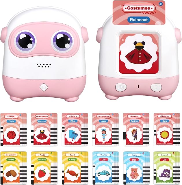 Phonics Talking Flash Cards Educational Toys for 3+ Year Old Boys Girls, Preschool Kids Electric English Vocabulary Learning Reading Toys with 220 Words, Gift for Children's Day Christmas (Pink)