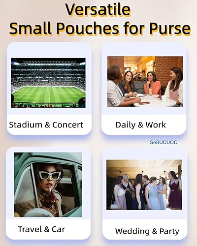 Miniatura 8 de Accesorios para bolso, bolsa de maquillaje negra, bolsa de maquillaje con cremallera, bolsa pequeña de 4.5 x 6.5 pulgadas, aprobada por estadios, no