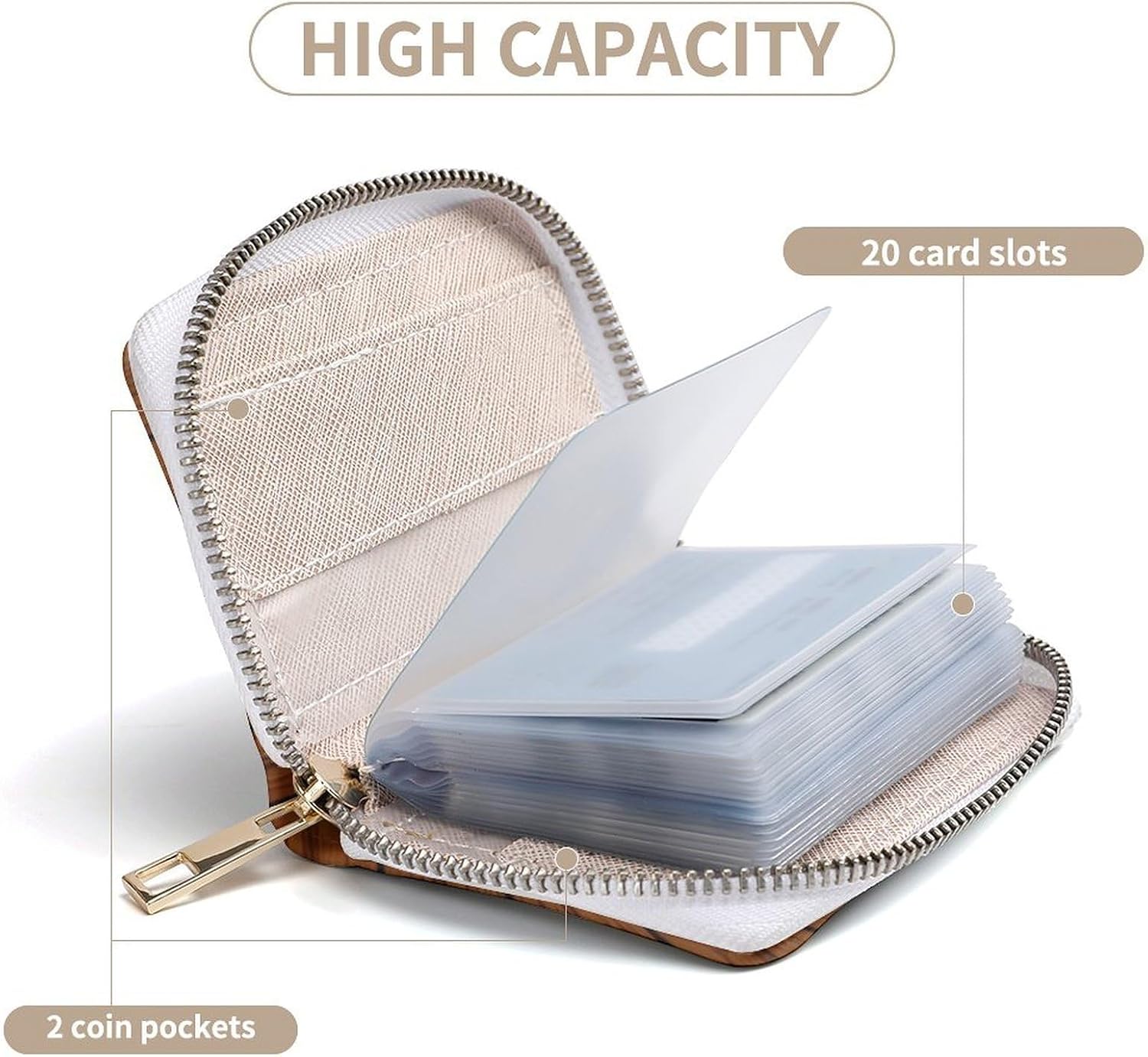 Brown Wood Pattern Card Holder RFID Blocking,Credit Card Wallet for Women And Men,Card Case Organizer Bag with Zipper