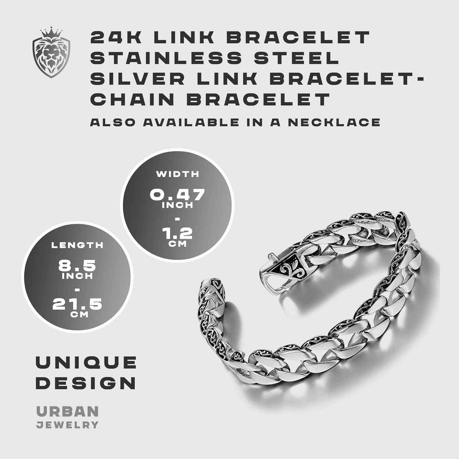 Urban Jewelry Beautiful Fleur De Lis Mens Link Bracelet 8.5 Inch, Link Chain Bracelet for Men (316L Stainless Steel Silver)