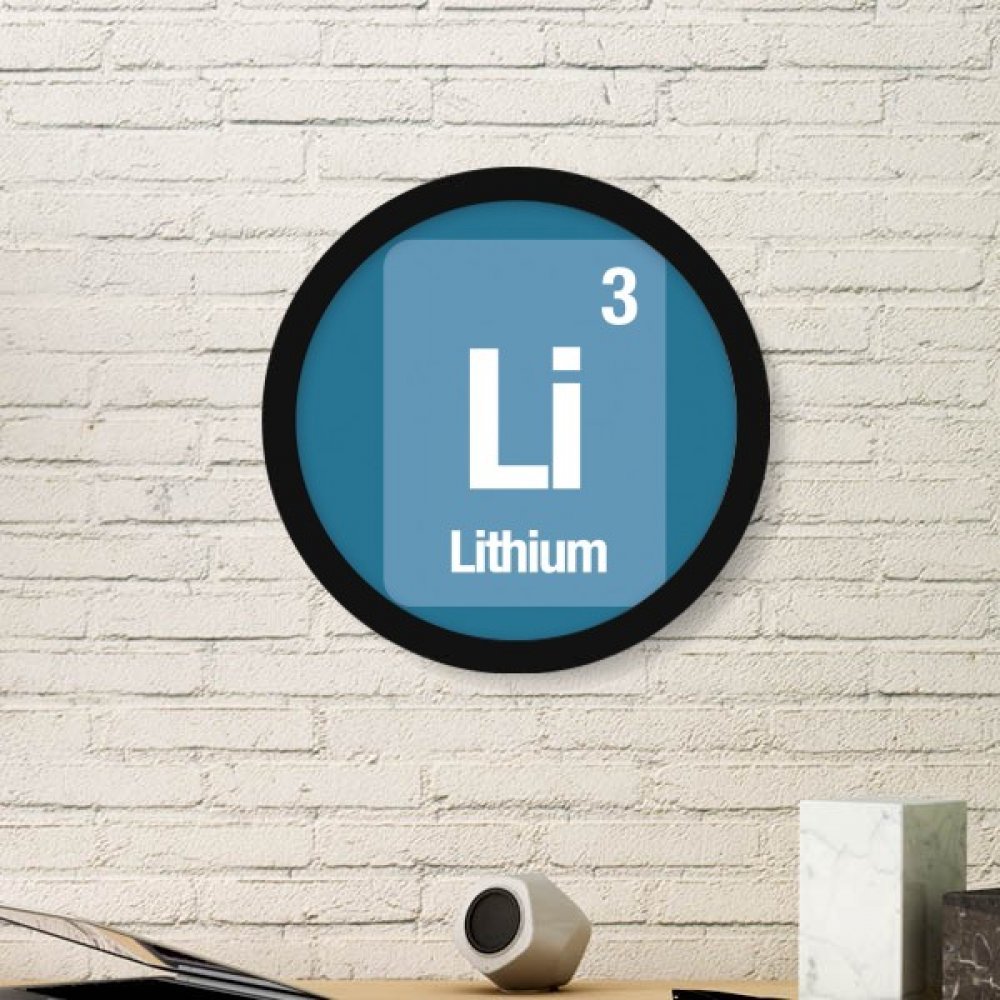 Lithium tableau périodique cadre en bois rond noir décoration murale science