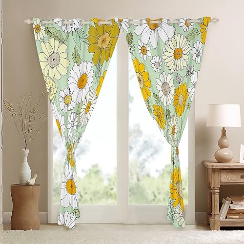 Miniatura 111 de Erosebridal Cortinas retro de los años 60 y 70 de 84 x 63 pulgadas, cortinas opacas rústicas de flores psicodélicas para hombre y mujer, diseño