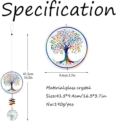 Miniatura 5 de H&D HYALINE & DORA Adorno colgante de cristal con diseño de árbol de la vida de chakras, hecho a mano, mandala, prisma, decoración de ventana de