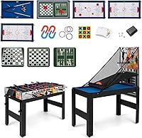 Vista 1 de Goplus Mesa de juego múltiple 14 en 1, mesa de juego combinada con futbolín, hockey de aire, piscina, tenis de mesa, baloncesto, ajedrez, damas