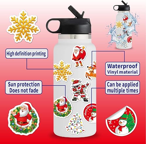 Miniatura 4 de Calcomanías navideñas para niños, 160 unidades, 8 hojas, vinilo que no se repite, decoraciones impermeables: árbol, copo de nieve, Papá Noel, alce y