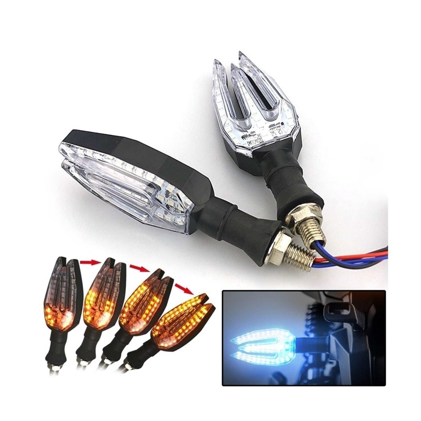 Genérico Intermitentes delanteros de motocicleta Par de giros de motocicleta para lámparas de señal que fluyen señales izquierda derecha luces de circulación intermitentes para Kawasaki
