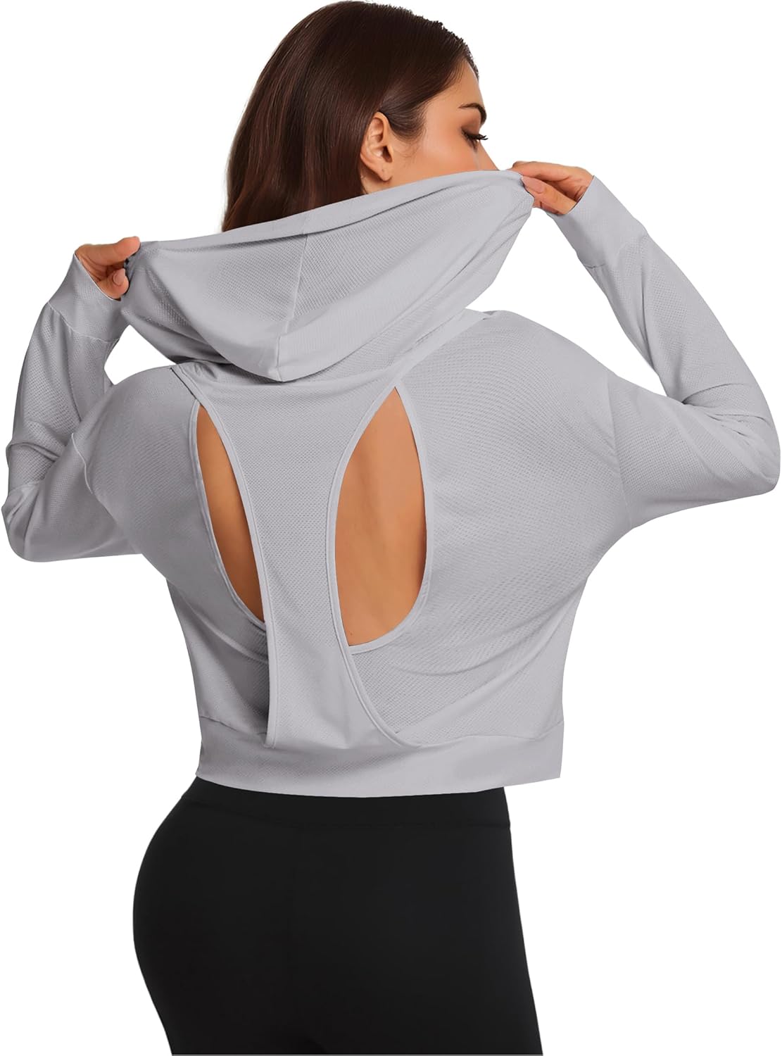 Remidoo Women's Backless Cropped Hoodie Open Back Crop Top Sweatshirt Long Sleeve Workout Activewear Pullover