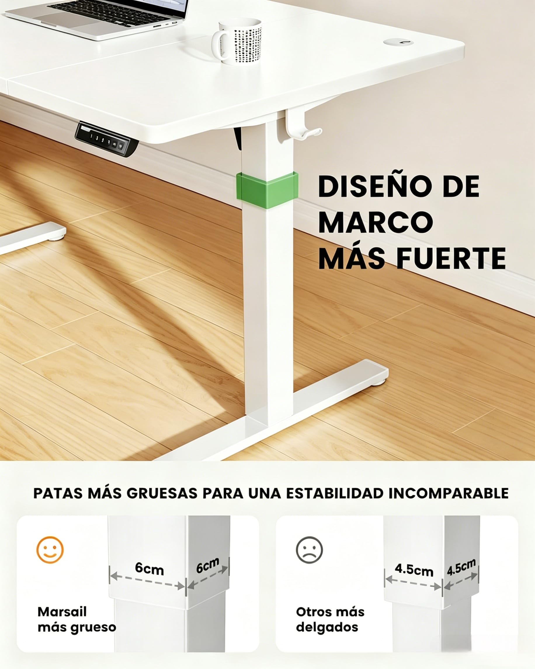 Marsail Escritorio Elevable Eléctrico 180x80,MAX 100 kg, Estructura Metálica Reforzada, Tablero de Cuatro Partes, Motor sin Escobillas, Silencioso, Escritorio Ajustable para Oficina en Casa y Gaming