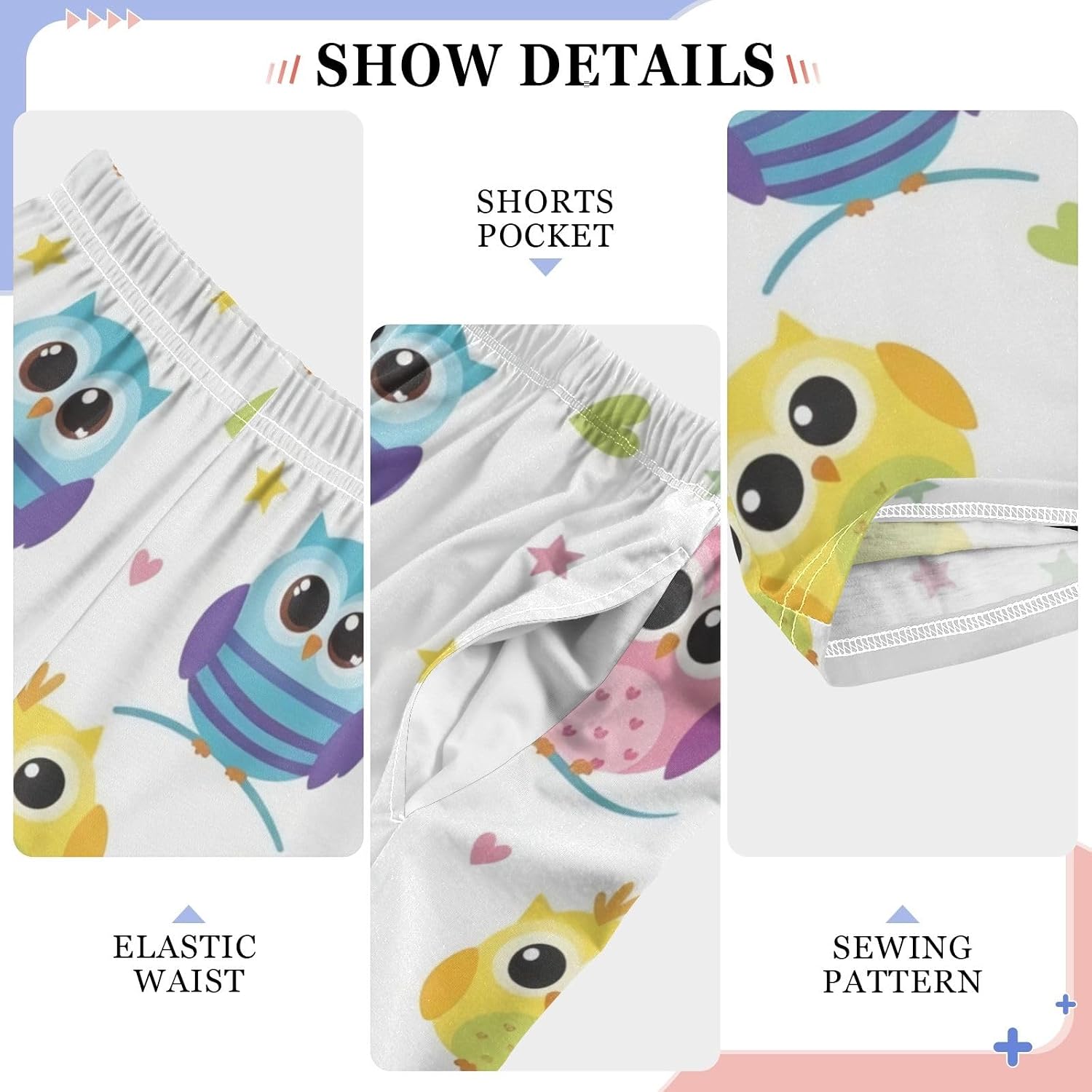 Cute Cartoon Owl White Pajama Pants with Elastic Waist and Pockets, Soft Cozy Modal Loungewear