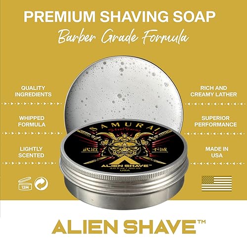 Miniatura 7 de Jabón de afeitar prémium para hombres. Alimentado con aceite de coco, manteca de karité y leche de cabra. 3.6 onzas (paquete de 1) (bárbaro)
