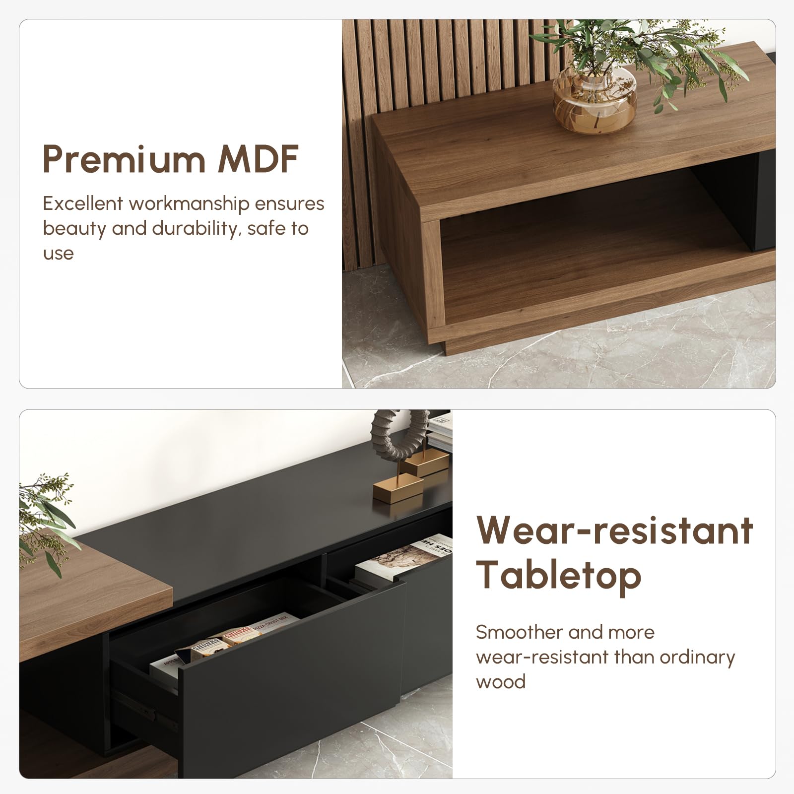 Homary Meuble TV Extensible 180-255 cm, Console Multimédia avec 3 Tiroirs