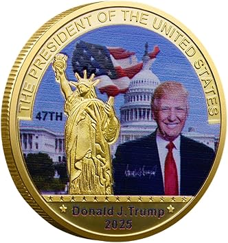 2025 Donald Trump Commemorative Coin Gold Plated 47th President Seal Limited Edition Challenge Collectible History Gift for Trump Supporters (Golden)