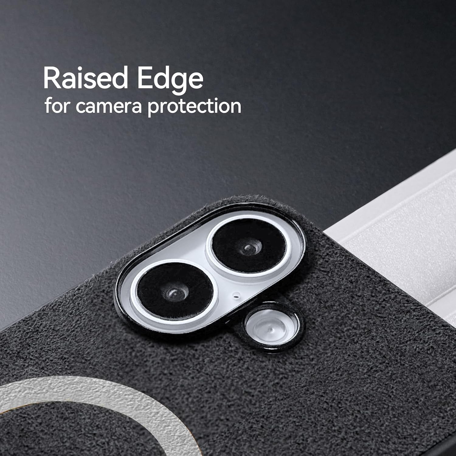 Black Phone Case Compatible with iPhone 16 – Made with Alcantara Material and TPU, MagSafe Compatible Handmade Half-Wrap Design