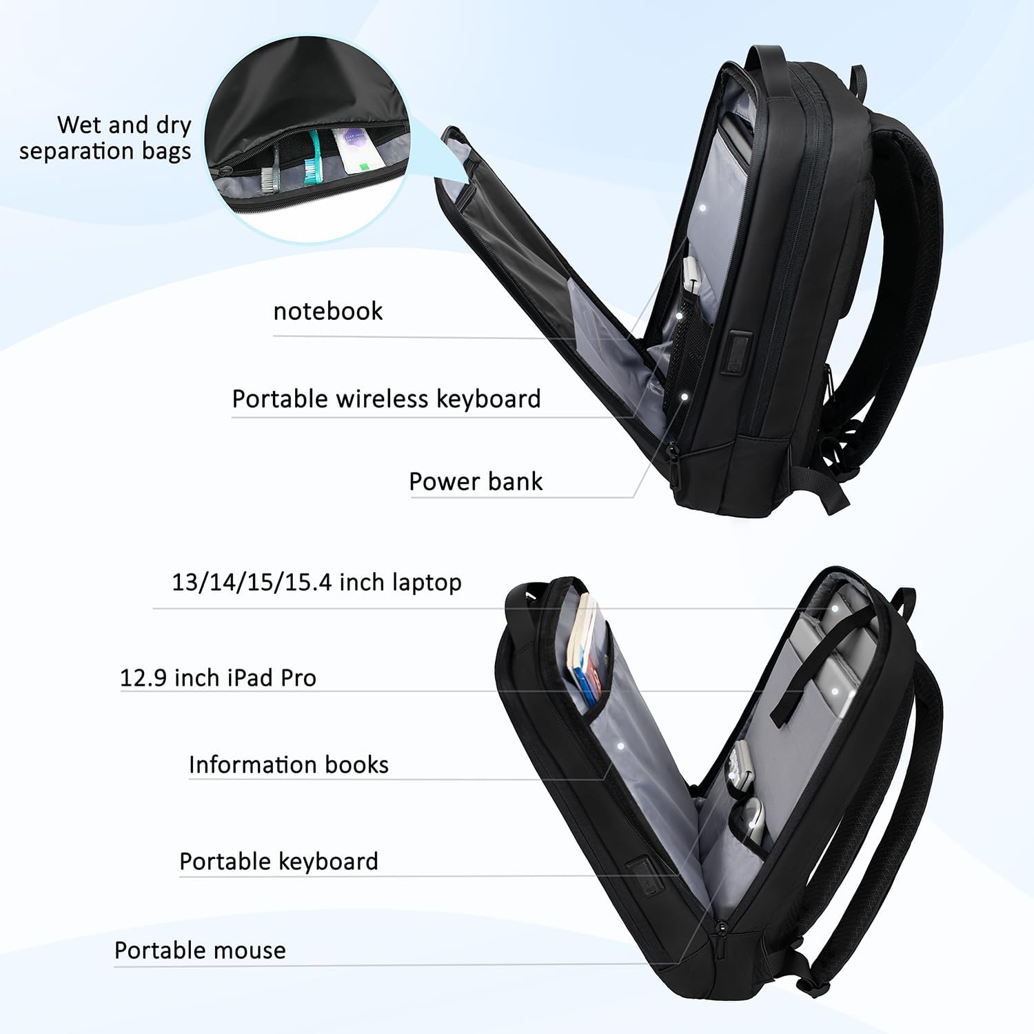 Slim Laptop Backpack for Men, Business Backpack with Charging Port, Tech Backpack for 15.6 inch Laptop for Work (black semi-hard shell)