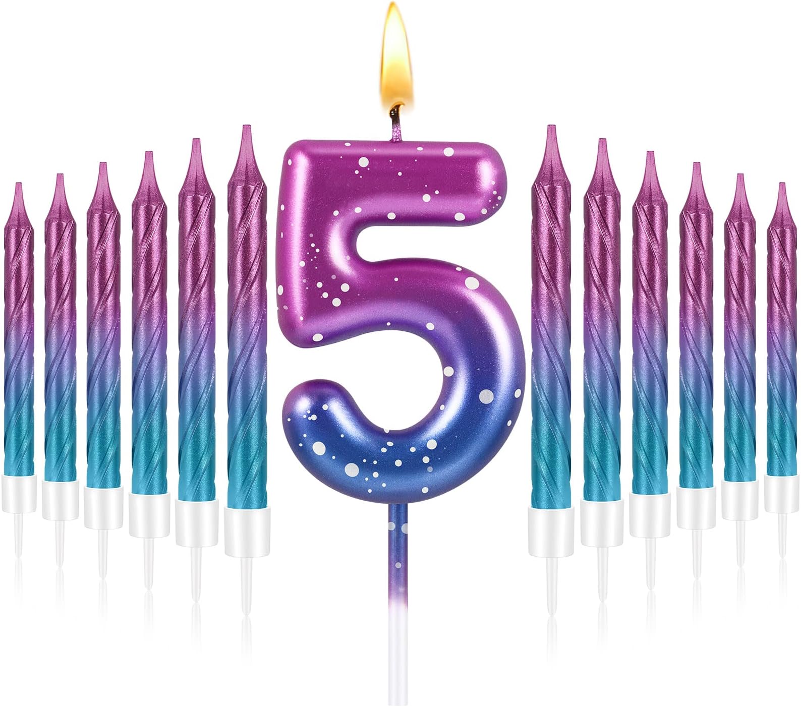 Landhoow 2.36 Inch Birthday Candles Purple to Blue Gradient Candle with 12 Pcs
