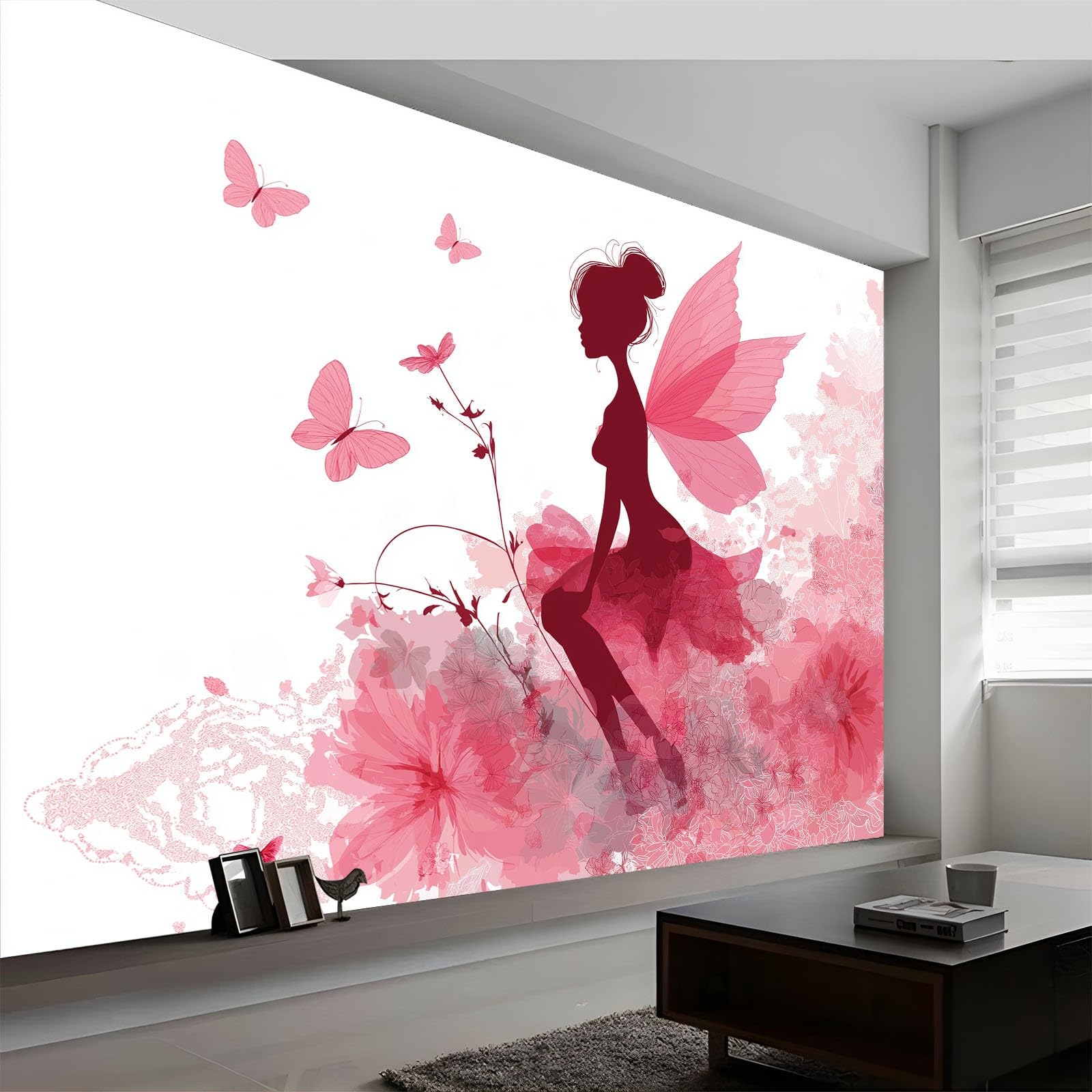 Fototapeta kreskówka motyl dziewczyna kwiaty murale 200 x 140 cm (szer. x wys.), 3D tapeta do pokoju dziecięcego, styl marzeń, mural sztuka ścienna, plakat, obraz, chłopiec, dziewczyna, sypialnia