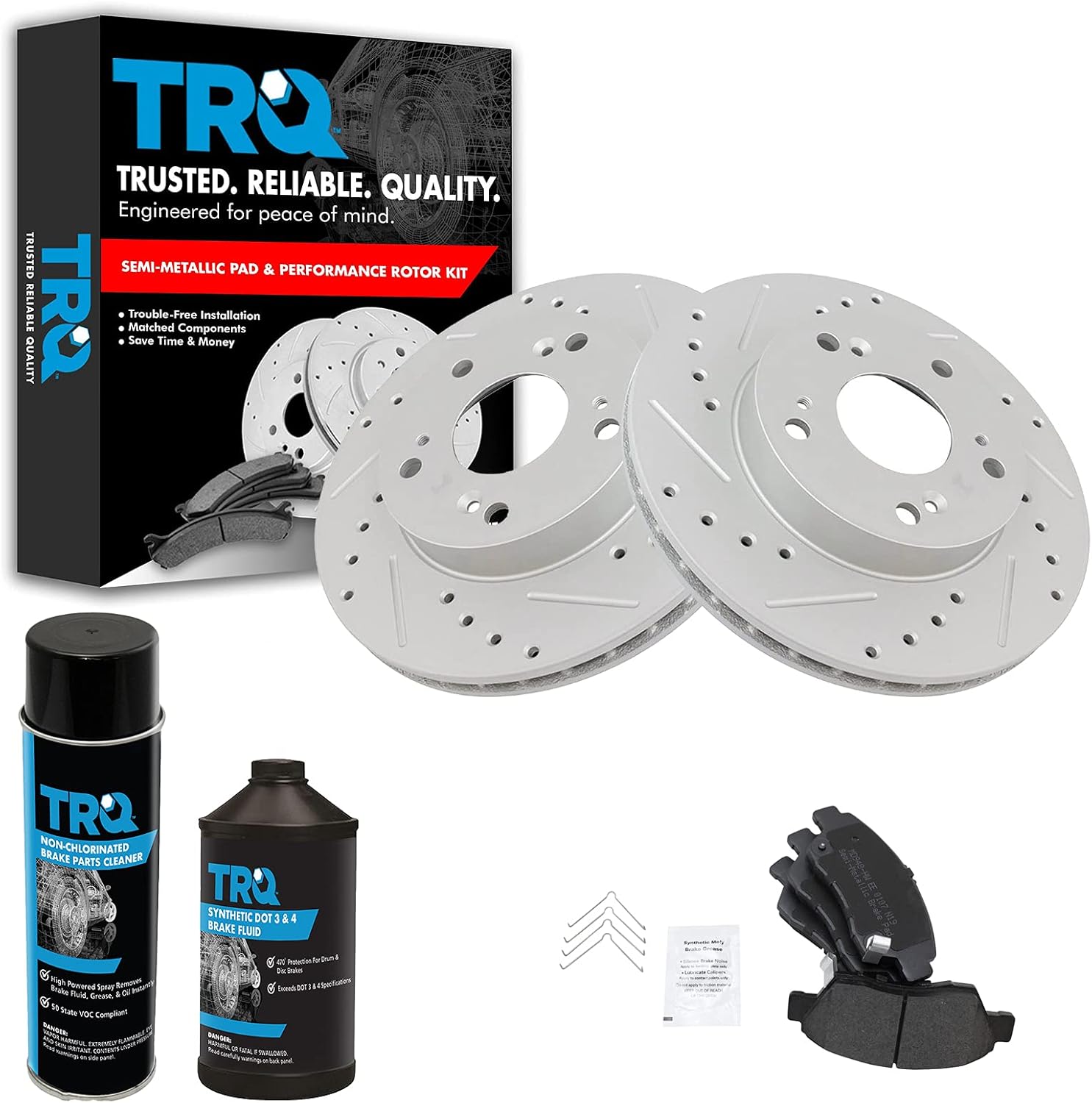 TRQ Front Performance Brake Pad & Rotor Kit Brake Chemical Kit Brake Pads Brake Rotors Set Semi-Metallic Compatible with 2002-2006 Acura RSX 2006-2011 Honda Civic 2011-2015 CR-Z