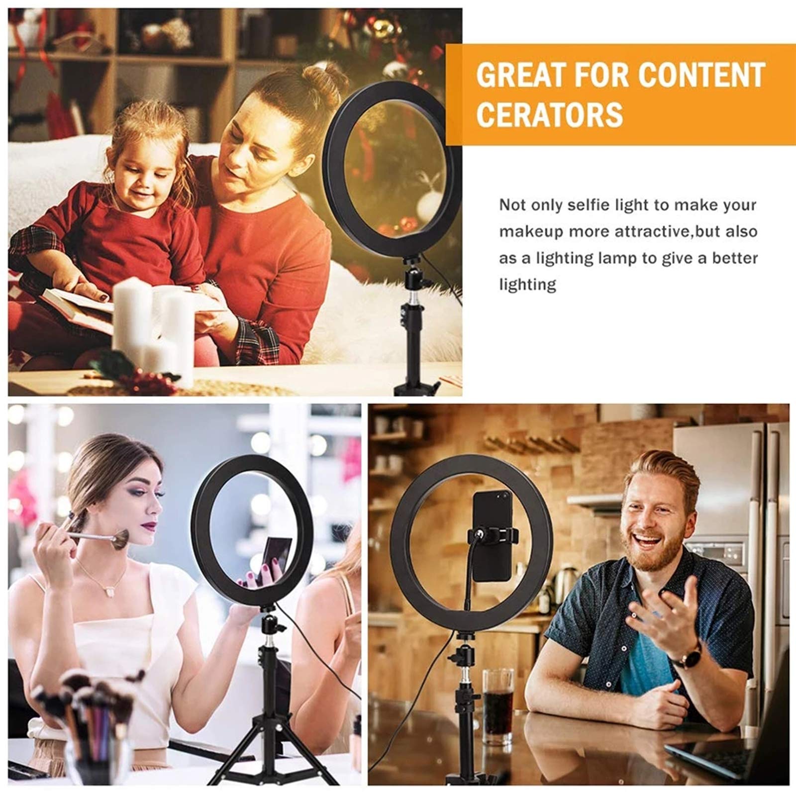 XUMI 10 Pulgadas Ring Light Trípode con Soporte para teléfono móvil, Ajustable Soporte de teléfono aéreo para enseñanza en línea, Video, artesanía Demo, caligrafía, pastelería