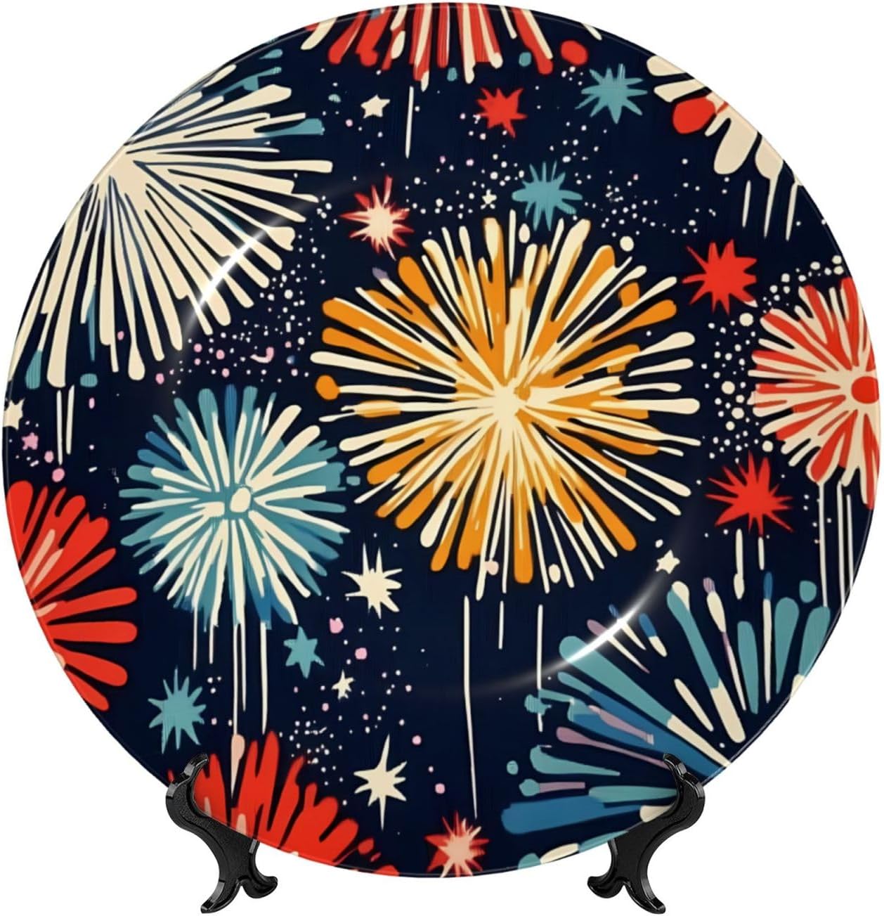 Abstract Fireworks Style Ceramic Plate Display Home Display With Stand Wall Hanging Plate For Home Decor 10 Inch