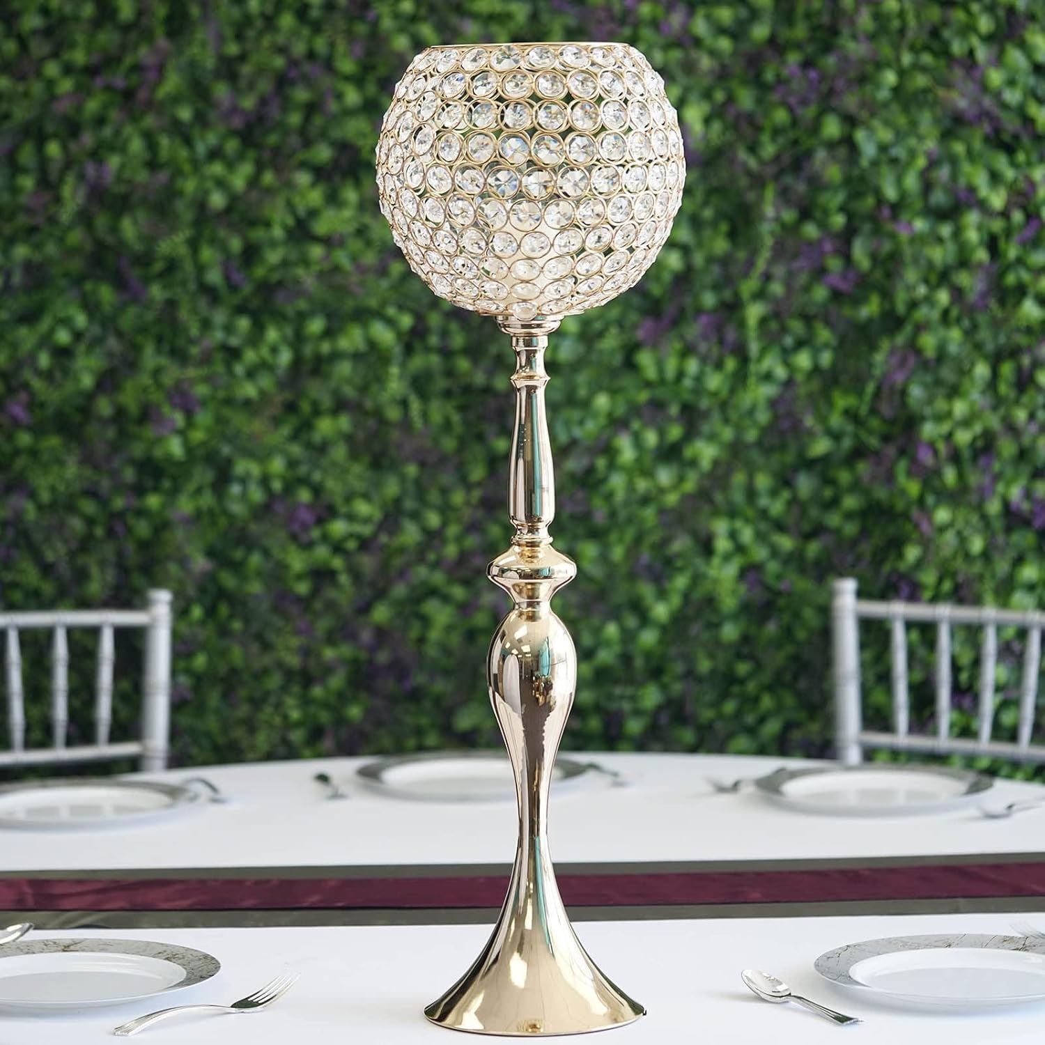 Tableclothsfactory 30" Gold Acrylic Crystal Goblet Candle Holder Flower Ball Centerpiece for Wedding Events Decoration