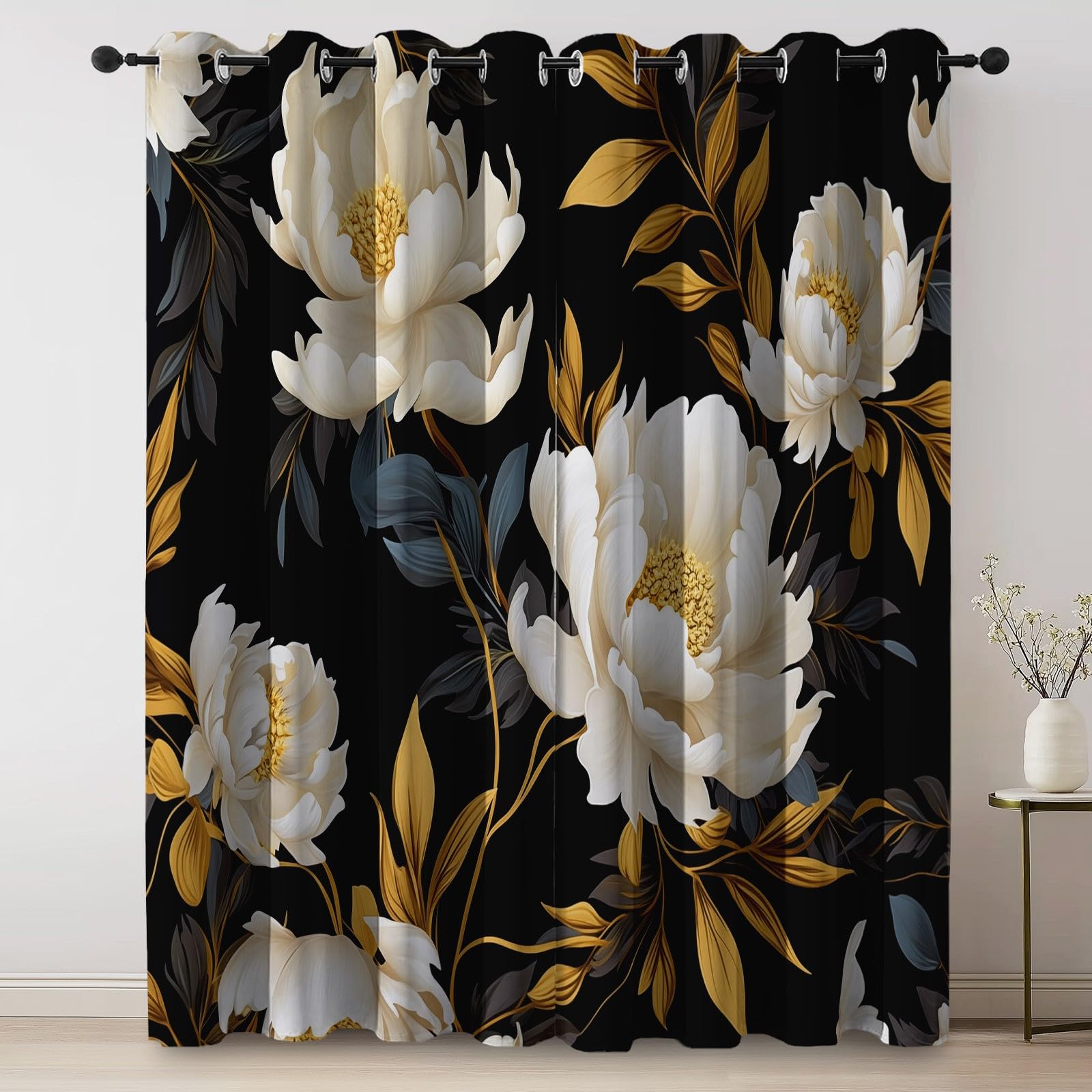 Rideaux occultants pivoine blanche isolant thermique blanc et jaune salon et chambre