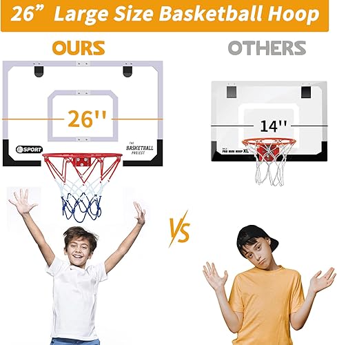 Miniatura 10 de Juego de aro de baloncesto mejorado para niños, extra grande de 24 x 16 pulgadas, aro de baloncesto para interiores para puerta y pared con 3 bolas,