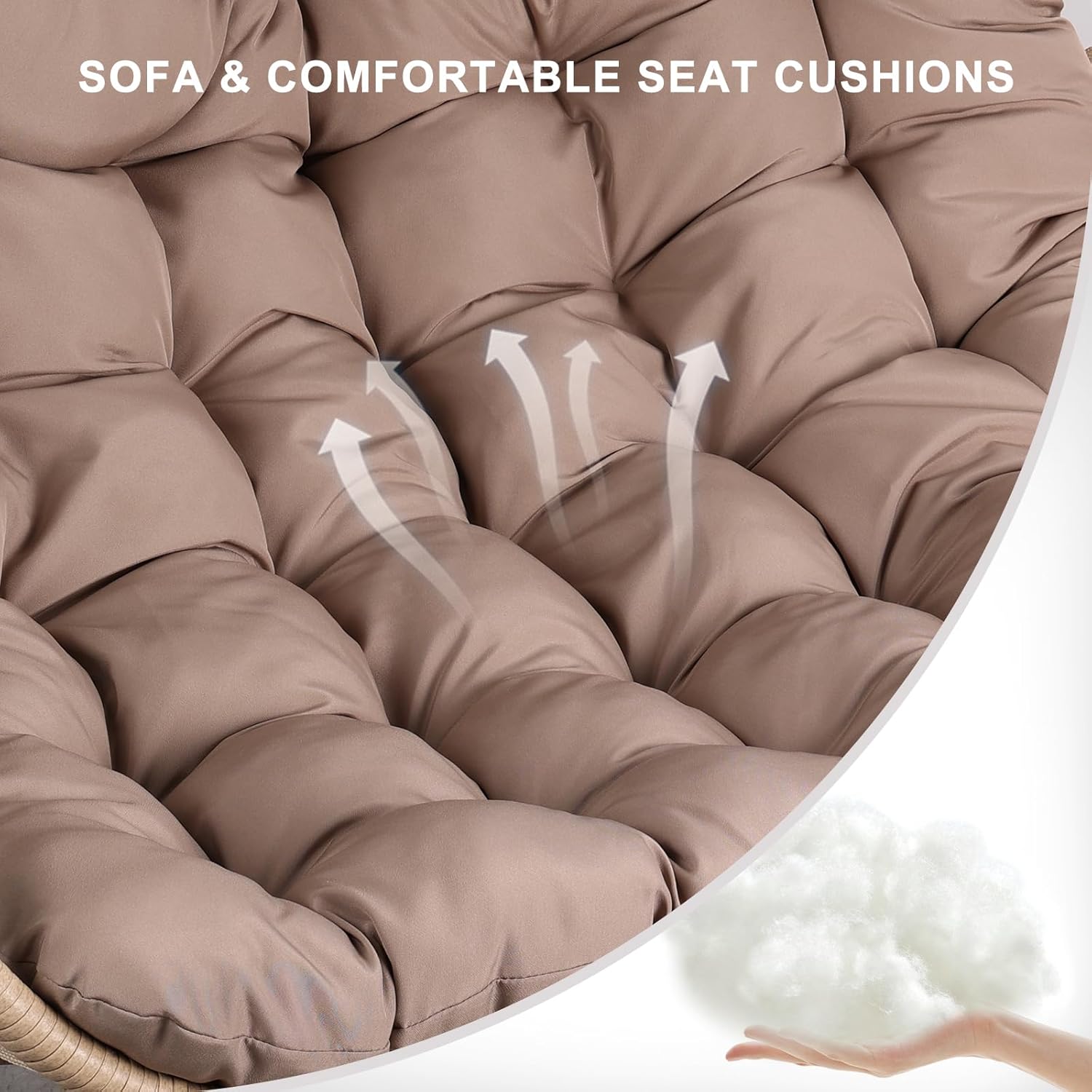 NOBLEMOOD Outdoor Egg Swing Chair with Stand, 2 Person Patio Swing Chairs with Thick Cushions and Pillows, Wicker Double Egg Chair Swing for Indoor Bedroom