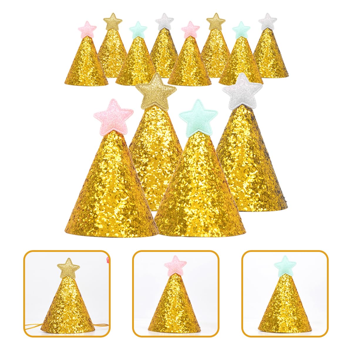 3er-sets Geburtstagsparty-hüte Kopfbedeckungsset Für Kindergeburtstage Robuste Und Stilvolle Spitze Sternhüte Für Kinder 12 Stück * 3