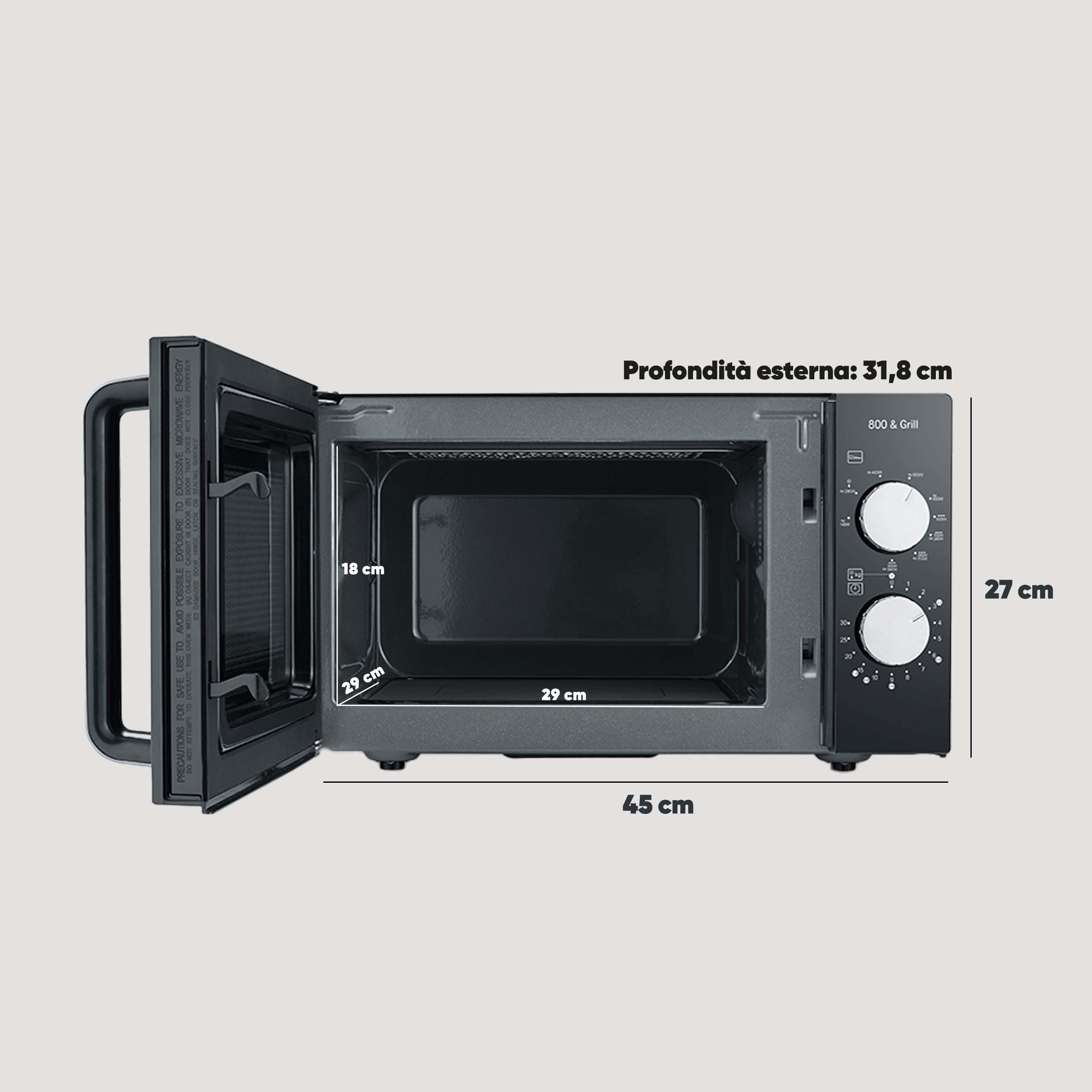 SEVERIN Forno a Microonde, 800W, 20 Litri, Fondo Piatto in Vetro, Senza Piatto Girevole, 6 Livelli Potenza, con Funzione Scongelamento, 46,5 x 39,5 x 27,5 cm, Nero/Acciaio Inox - MW 7761
