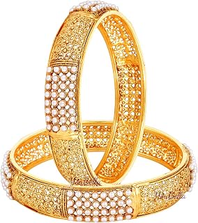 YouBella Jewellery Traditional Gold Plated Pearl Studded Bracelet Bangles Set for Girls and Women Price In India
