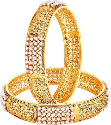 YouBella Jewellery Traditional Gold Plated Pearl Studded Bracelet Bangles Set for Girls and Women