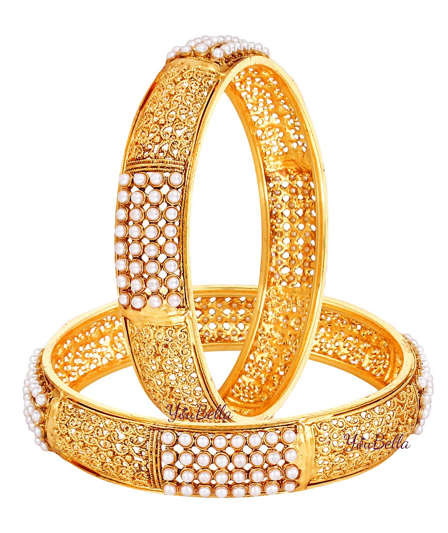 YouBella Jewellery Traditional Gold Plated Pearl Studded Bracelet Bangles Set for Girls and Women