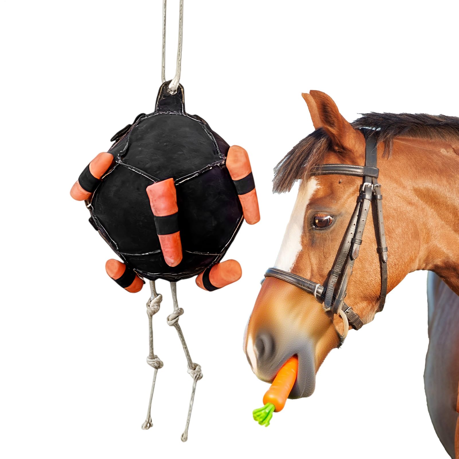 Horse Treat Ball Hay Feeder Toy, Hanging Carrot Feeding For Horse,Treat Dispenser And Hay Holder,for Goat Sheep Cow Livestock Cattle Farm Barn Stables Paddocks Fence Outdoor Indoor
