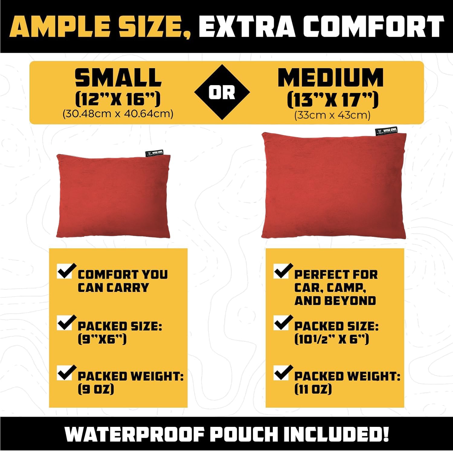 Wise Owl Outfitters Camping Pillow – Memory Foam Travel Pillow for Airplane Sleeping, Hiking, Backpacking & Outdoor Use - Small & Portable for Adults, Car, Camp & Tent - Image 3