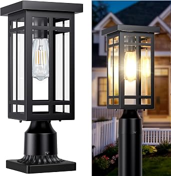14 Outdoor Solar Post Light, Dusk to Dawn Solar Lamp Post, Black, 1 Pack | Lamp Posts Light Fixture, Waterproof Outdoor Pole Lights for Yard Garage Porch Patio Included Mounting Base