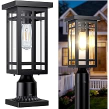 14'' Outdoor Solar Post Light, Dusk to Dawn Solar Lamp Post Light, Black Lamp Posts Light Fixture, Waterproof Outdoor Pole Lights for Yard Garage Porch Patio, 1Pack Included Mounting Base