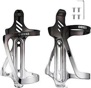 Corki Cycles Side Load Water Bottle Cage Aluminum Alloy Left Entry Bike Water Bottle Holder for Road, Mountain and Gravel Bikes - 2Pack - Black & Silver