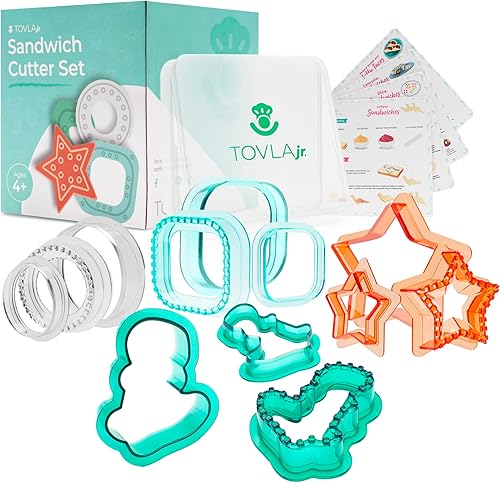 Tovla Jr. Juego de cortador y sellador de sándwiches con soporte para niños, juego de almuerzo definitivo, lindos cortadores de galletas, lonchera