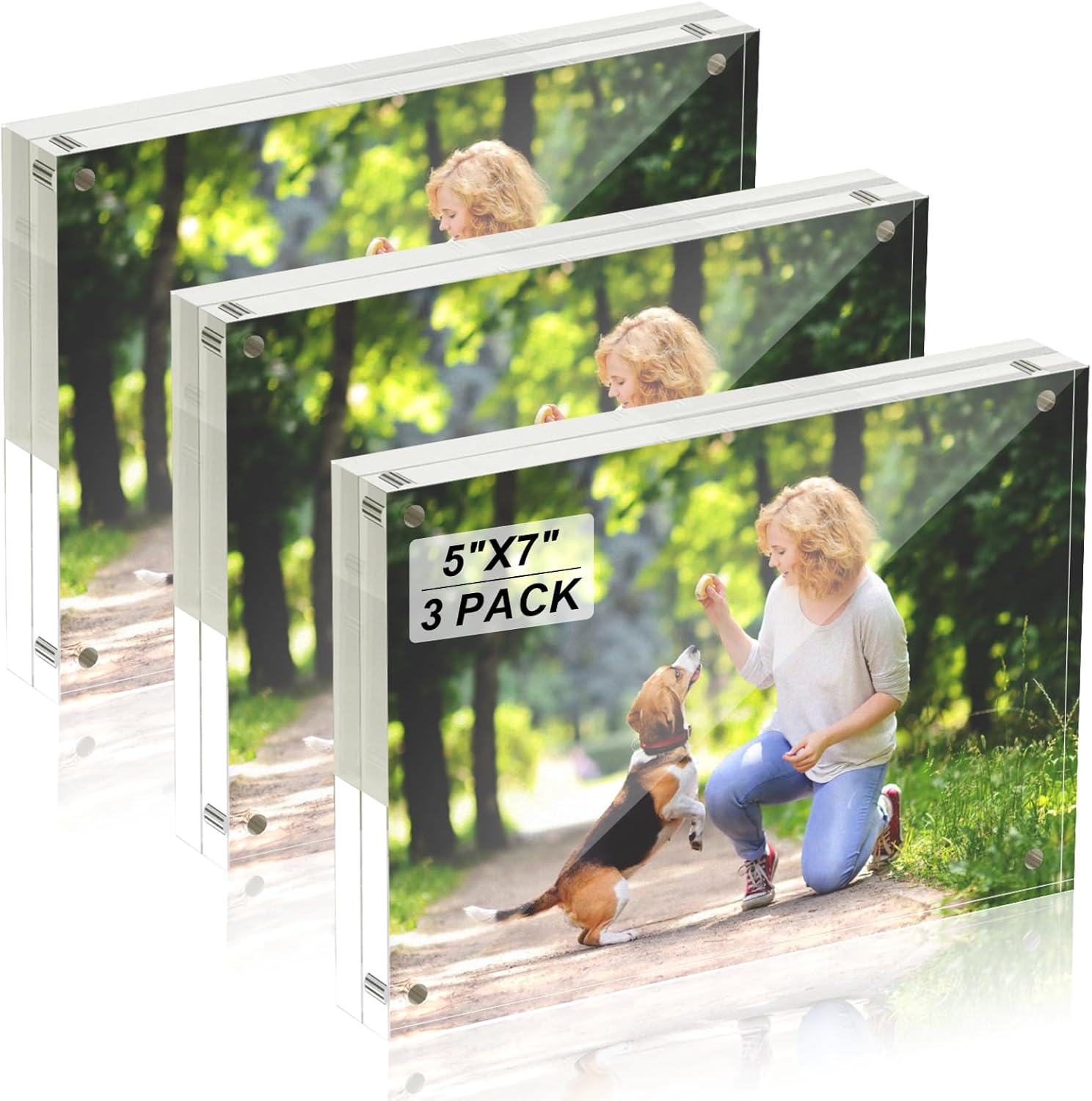5x7 Inches Acrylic Picture Frame,Clear Freestanding Double Sided Magnetic Acrylic Lucite Frameless Transparent,Gift for Desktop Display(3 Pack)