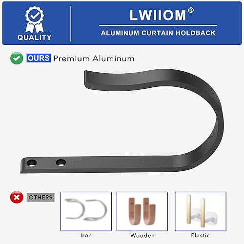 Miniatura 4 de BlackCurtain - Alzapaños para cortinas, 2 abrazaderas de aluminio macizo en forma de U para colgar en la pared