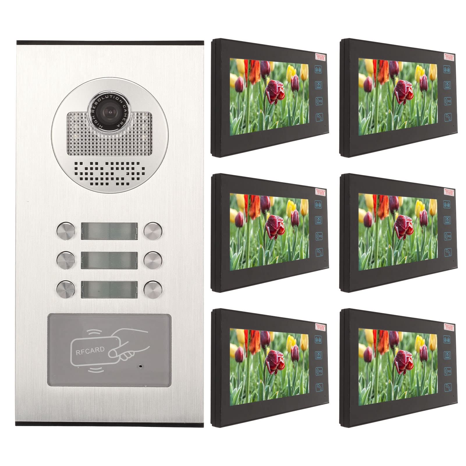 Kabelgebundenes Video-Gegensprechsystem, 7-Zoll-Video-Türklingel-Türsprechanlagen-Kits mit 6-Tasten-6-, Nachtsicht-Freisprechanlage für 6-Einheiten-Apartment