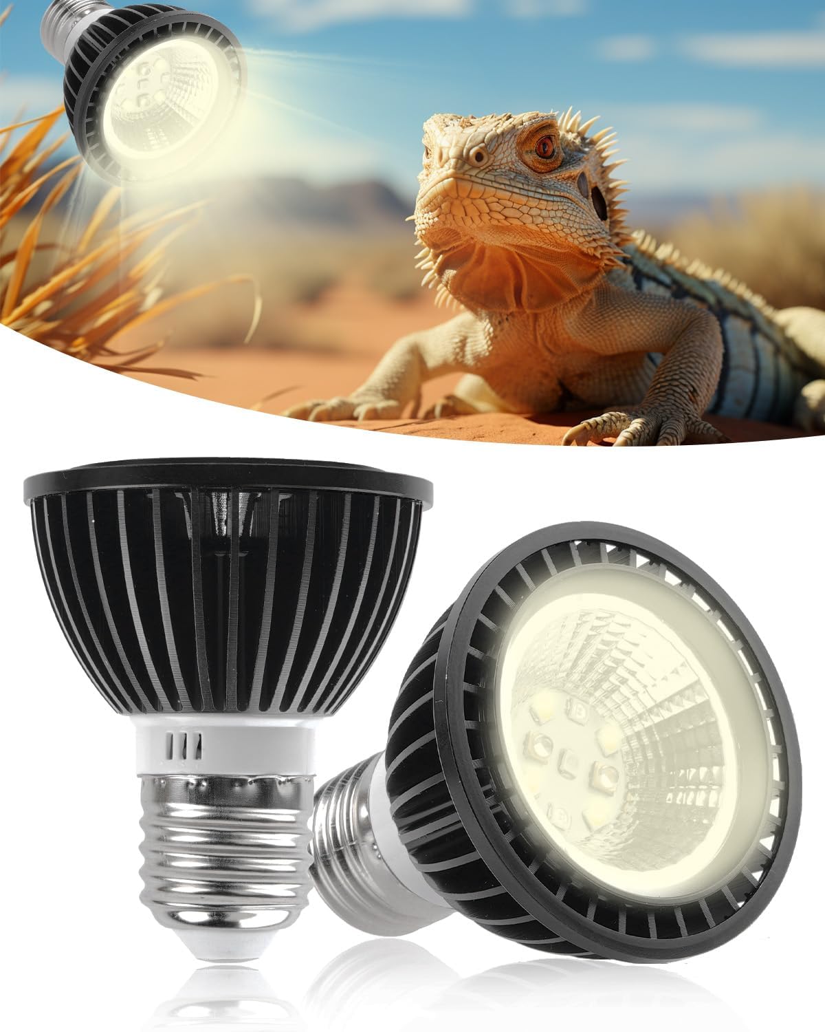 10.0 Reptile UVB Light Bulbs, 5W UVA UVB Reptile Light Bulb for Desert Reptile, Full Spectrum LED UVB Bulb Ideal for Bearded Dragon, Lizard, Spider, Turtle, Leopard Gecko, 2-Pack