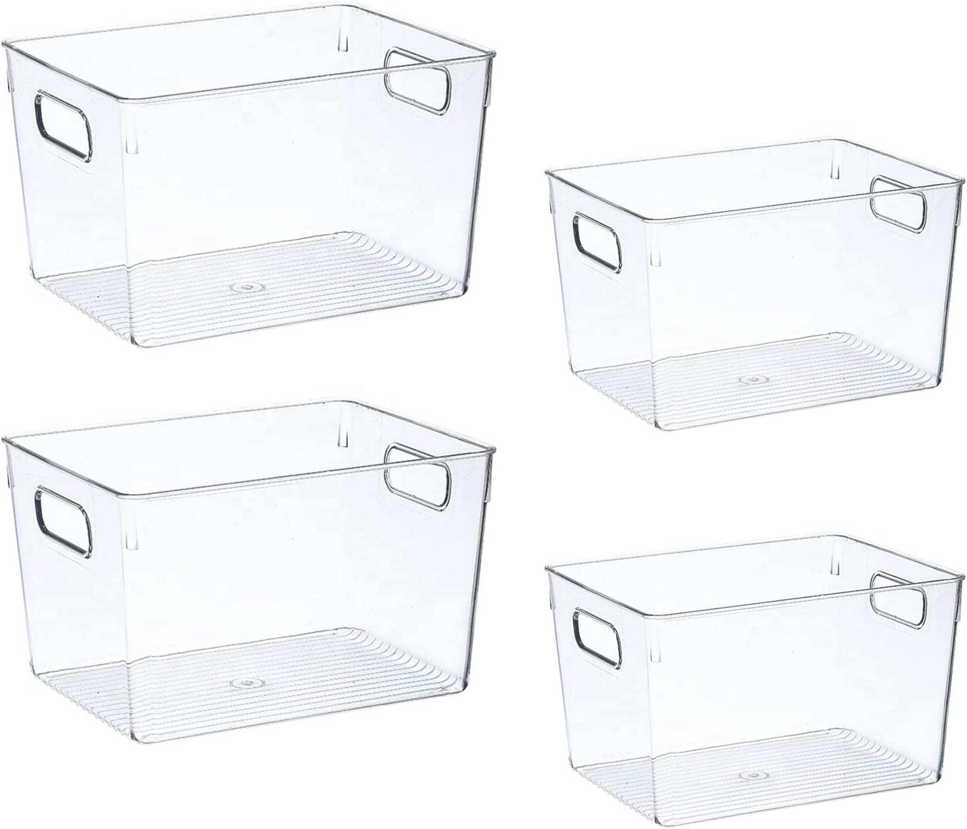 FCG Home - Clear Plastic Refrigerator Storage Organizer Bins, Food Storage Container Box with Handles, Fridge Freezer Pantry Kitchen Cabinets (4, Multipack)